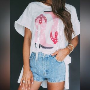 Sequin Cowboy Boots Tee